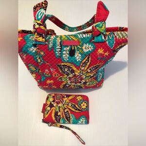 Vera Bradley Hadley East West Rumba Red Floral Purse Tote Shoulder Bag Wristlet